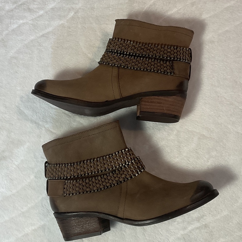 Brown Ankle Boots with Chain Detail NWOT